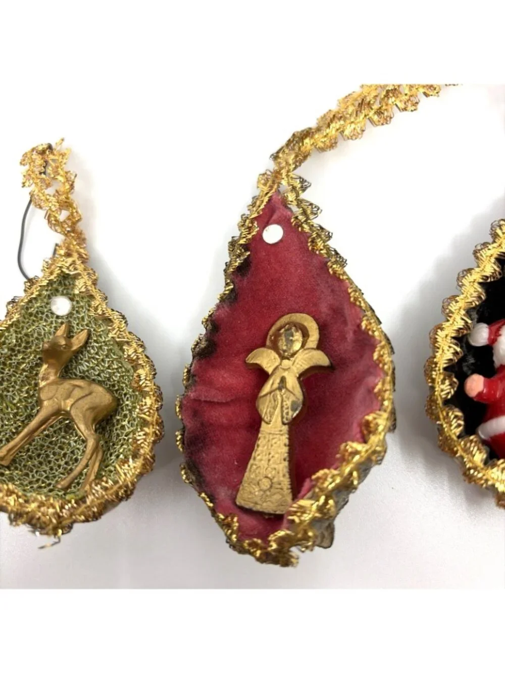 Lot 4 Vintage Milkweed Pod Diorama Christmas Ornaments Santa Angel Snowman Deer